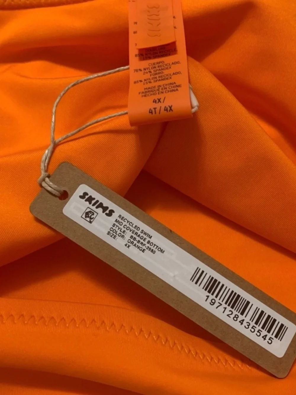 Skims Recycled Swim Mid Coverage Bottom Orange- 4X New with Tag
